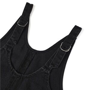 Chic Black Twill Stretch Denim Overalls Shorts Romper with Adjustable Straps
